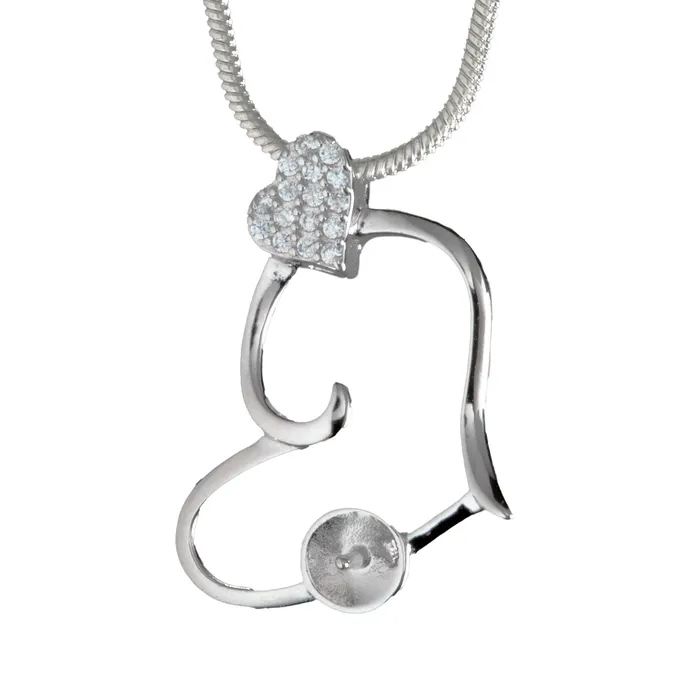 MPST080 DIY Mount Pendant 925 Sterling Silver Dual Rhinestone Heart Necklaces MPST080 DIY Mount Pendant 925 Sterling Silver Dual Rhinestone Heart Necklaces