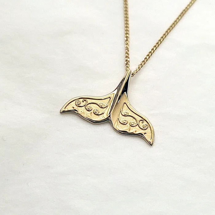 Necklaces 14k 18k gold womens whale tail pendant necklace 2 carre dor