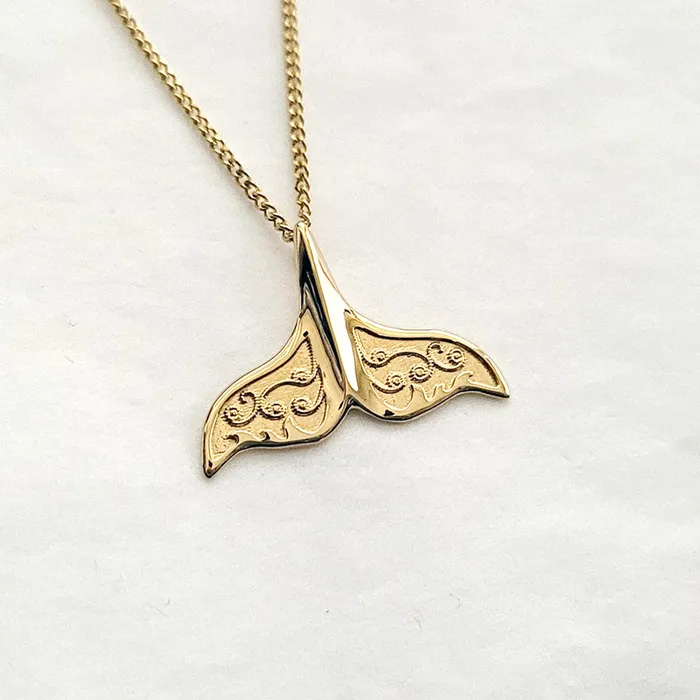Necklaces 14k 18k gold womens whale tail pendant necklace 2 carre dor