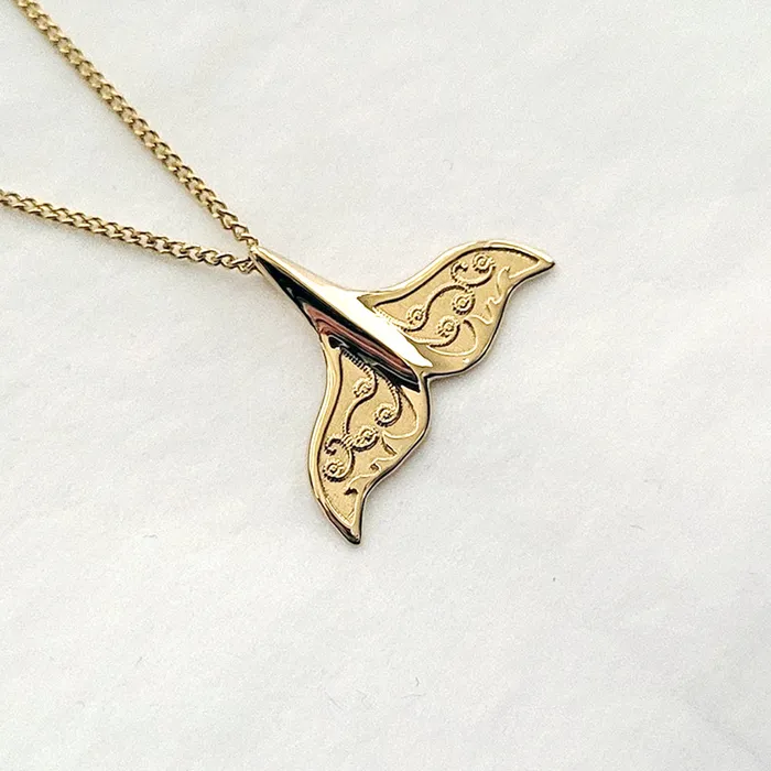Necklaces 14k 18k gold womens whale tail pendant necklace 2 carre dor