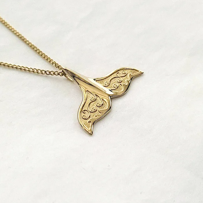 Necklaces 14k 18k gold womens whale tail pendant necklace 2 carre dor