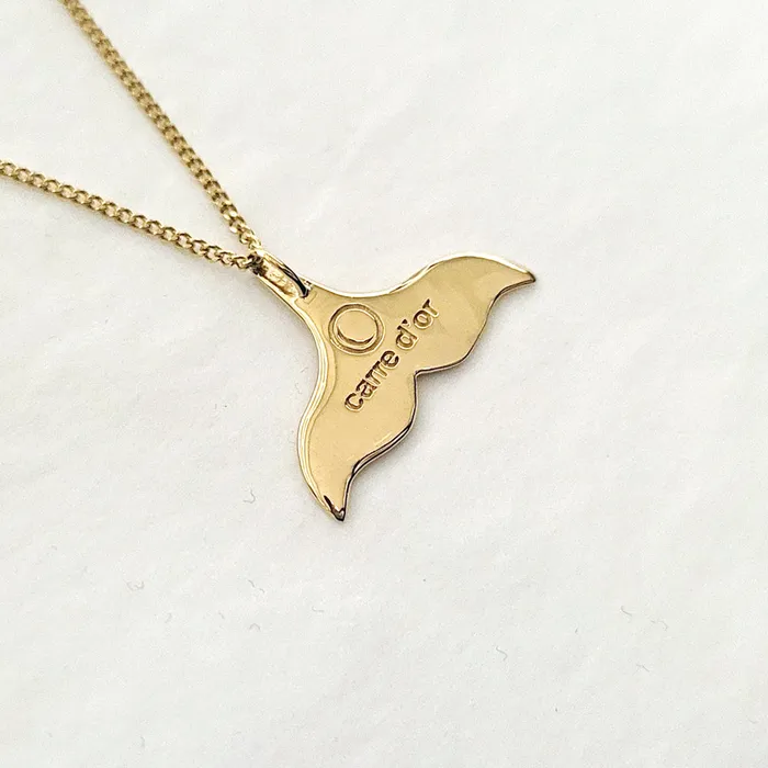 Necklaces 14k 18k gold womens whale tail pendant necklace 2 carre dor