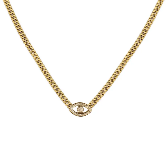 Necklaces Alev Pave Evil Eye Cuban Chain Necklace