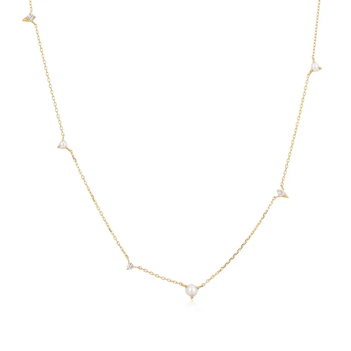 Necklaces AURELIE GI SABRINA Pearl and White Sapphire Asymmetrical Station Necklace