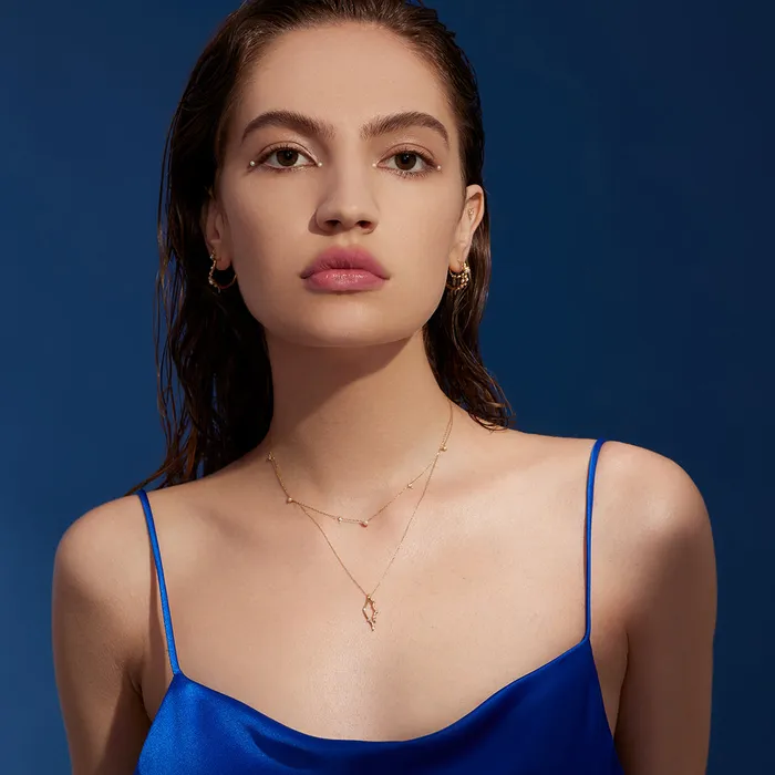 Necklaces AURELIE GI SABRINA Pearl and White Sapphire Asymmetrical Station Necklace