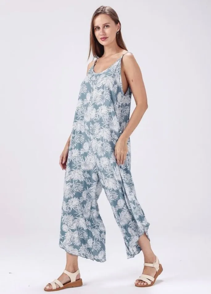 Necklaces Candlewick Gift Shop Light Teal Floral Leaf Jumpsuit One Size