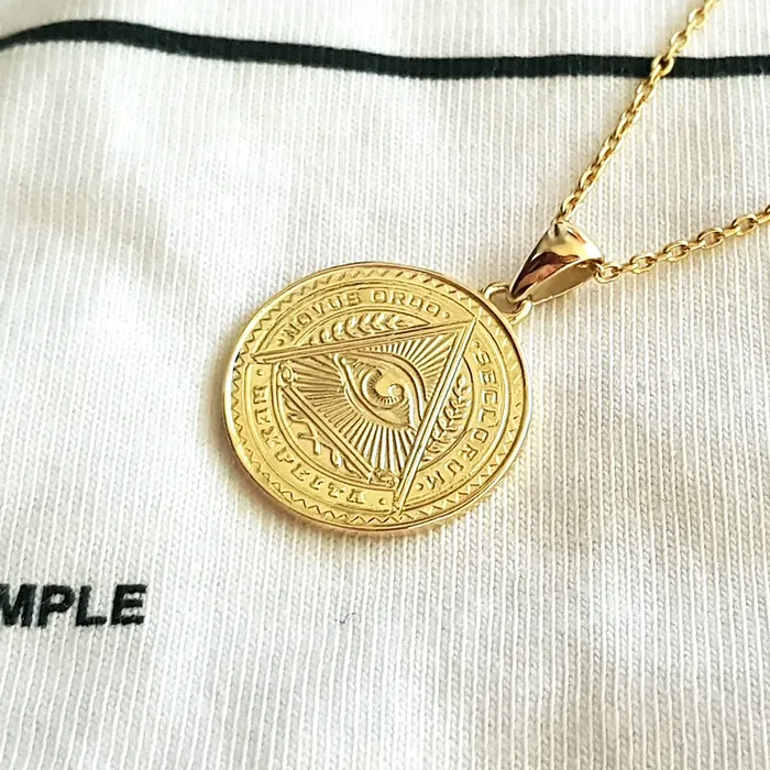 Necklaces carre dor 14k 18k gold circle eye of providence pendant necklace 1 Medium
