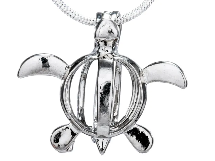 Necklaces CPSP032 Cage Pendant Silver Plated Turtle