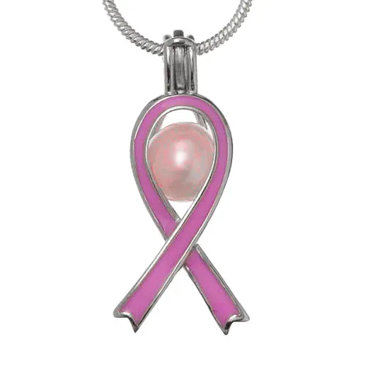 Necklaces CPST045 Cage Pendant 925 Sterling Silver Breast Cancer Ribbon
