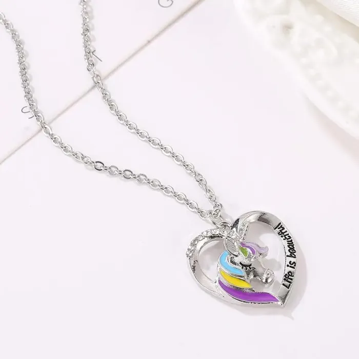 Necklaces Melbees by Yellow Chimes Pendant Necklace for Kids and Girls Charm Necklace for Kids and Girls Unicorn Heart Charm Pendant Necklace Birthday Gift For Kids and Girls Melbees by Yellow Chimes