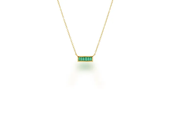 Necklaces Rachel Reid Emerald baguette bar necklace