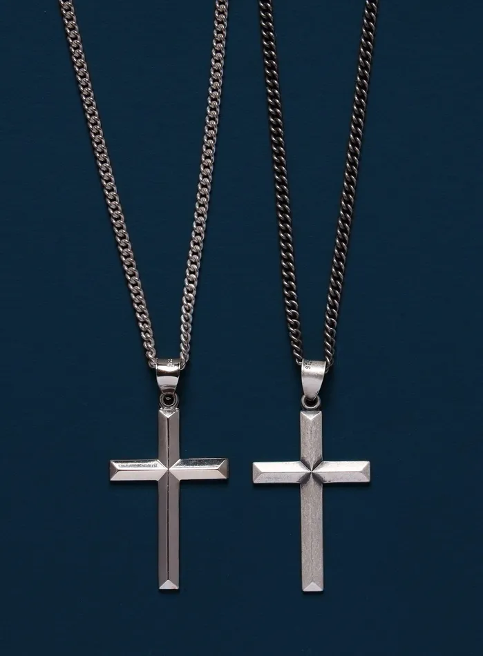 Necklaces WE ARE ALL SMITH Large Sterling Silver Bevel Cross Pendant Necklace for Men Necklaces WE ARE ALL SMITH Large Sterling Silver Bevel Cross Pendant Necklace for Men