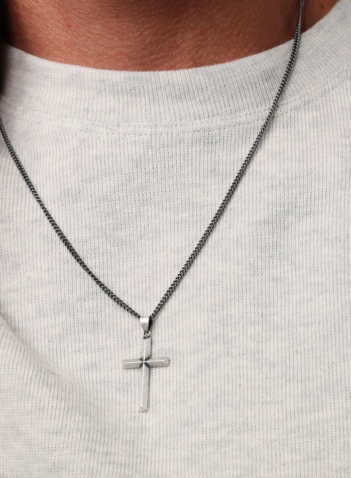 Necklaces WE ARE ALL SMITH Large Sterling Silver Bevel Cross Pendant Necklace for Men