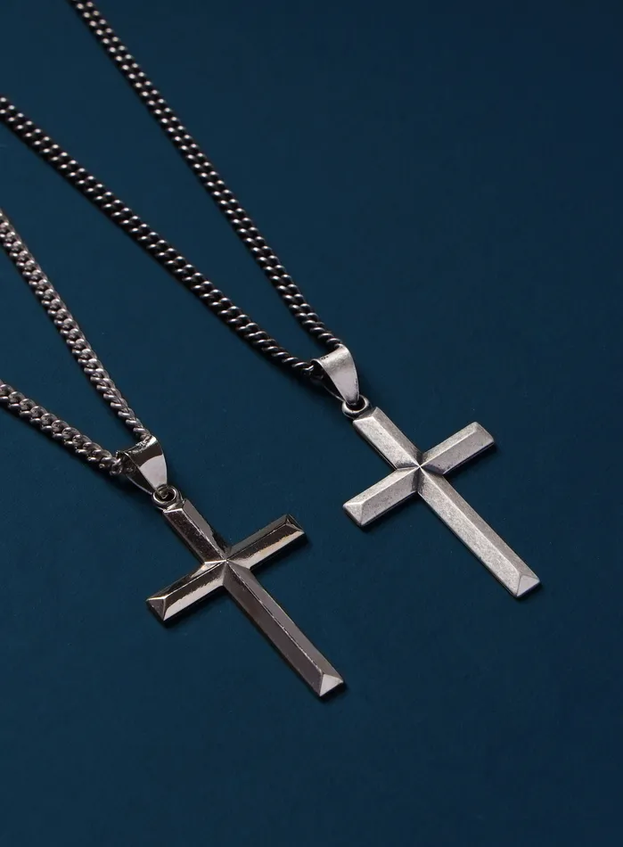 Necklaces WE ARE ALL SMITH Large Sterling Silver Bevel Cross Pendant Necklace for Men
