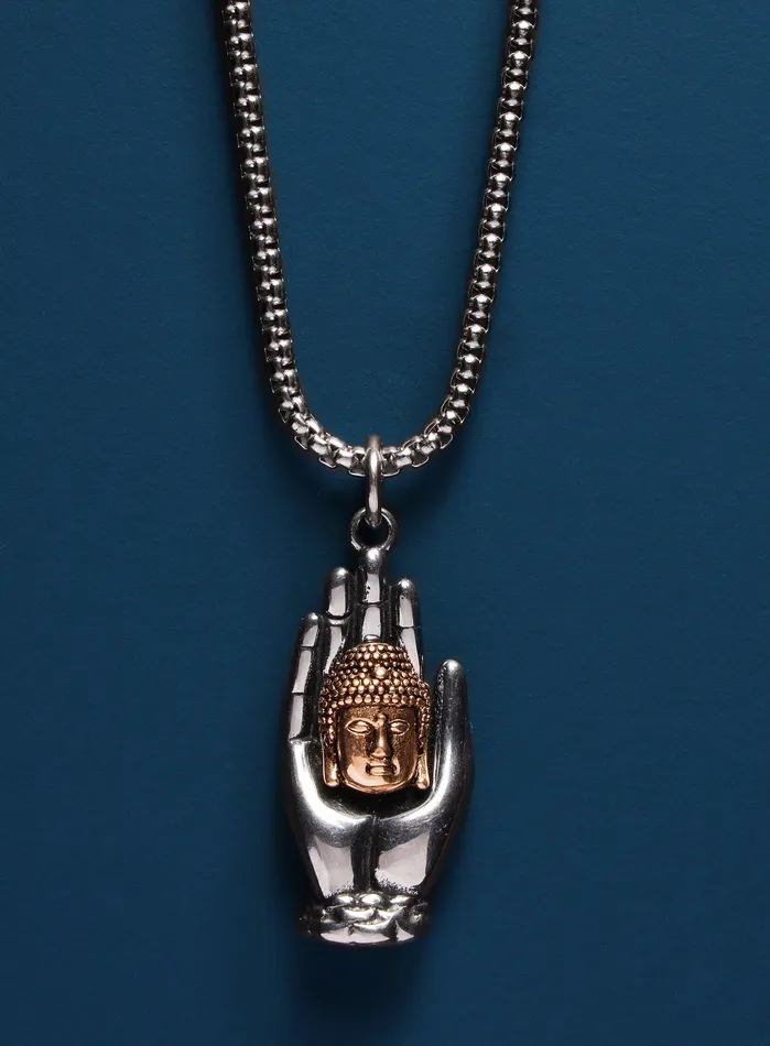 Necklaces WE ARE ALL SMITH Mens Jewelry Clothing Buddha Palm Pendant Mens Necklace Gold and Silver Necklaces WE ARE ALL SMITH Mens Jewelry Clothing Buddha Palm Pendant Mens Necklace Gold and Silver