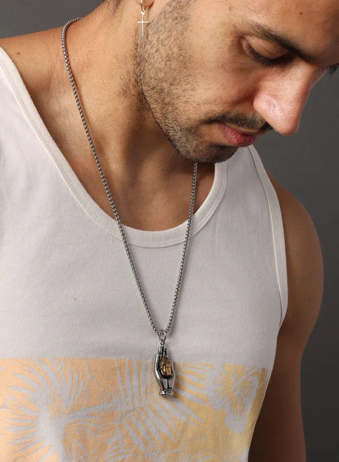 Necklaces WE ARE ALL SMITH Mens Jewelry Clothing Buddha Palm Pendant Mens Necklace Gold and Silver