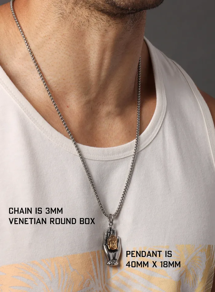 Necklaces WE ARE ALL SMITH Mens Jewelry Clothing Buddha Palm Pendant Mens Necklace Gold and Silver
