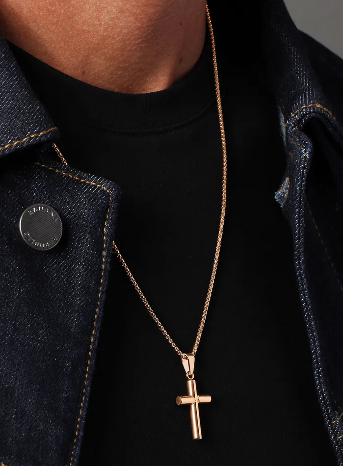 Necklaces WE ARE ALL SMITH Mens Jewelry Clothing Mens Bamboo Gold Cross Pendant Necklace