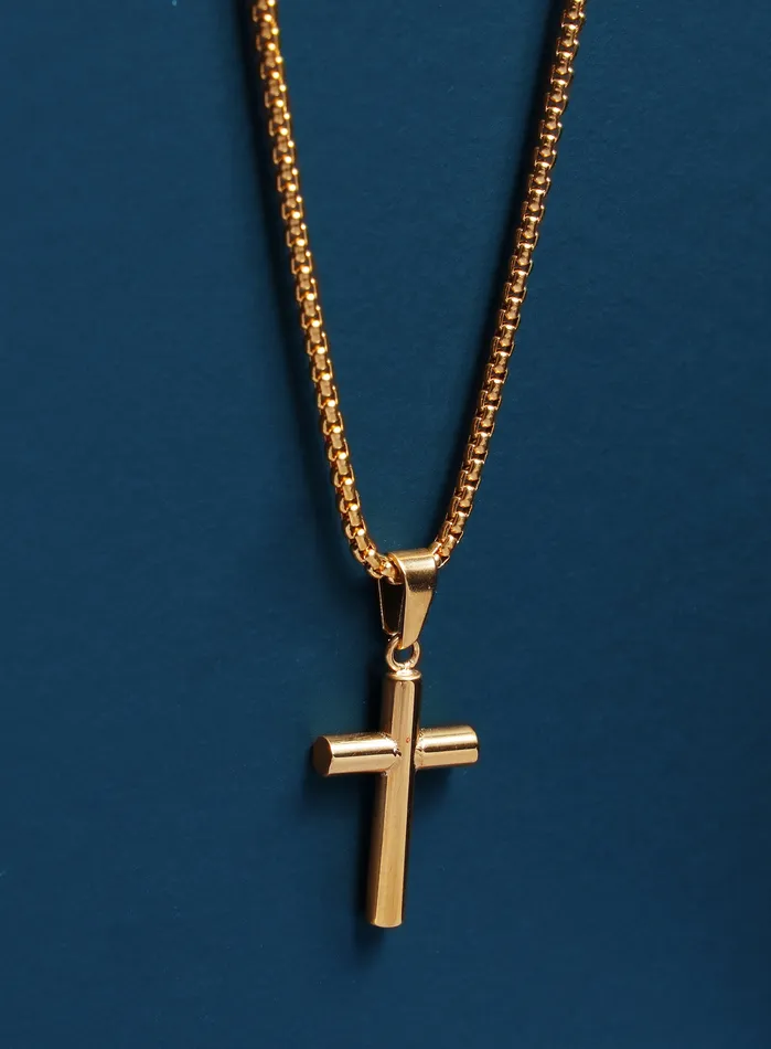 Necklaces WE ARE ALL SMITH Mens Jewelry Clothing Mens Bamboo Gold Cross Pendant Necklace
