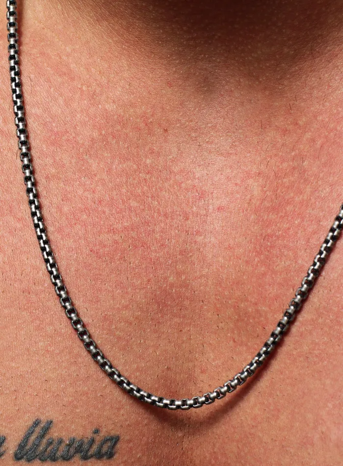 Necklaces WE ARE ALL SMITH Mens Jewelry Clothing OXIDIZED STERLING SILVER ROUND BOX CHAIN MENS NECKLACE