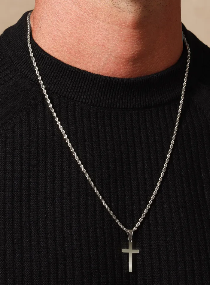 Necklaces WE ARE ALL SMITH Mens Jewelry Clothing Waterproof Medium Silver Cross Pendant for Men Necklaces WE ARE ALL SMITH Mens Jewelry Clothing Waterproof Medium Silver Cross Pendant for Men