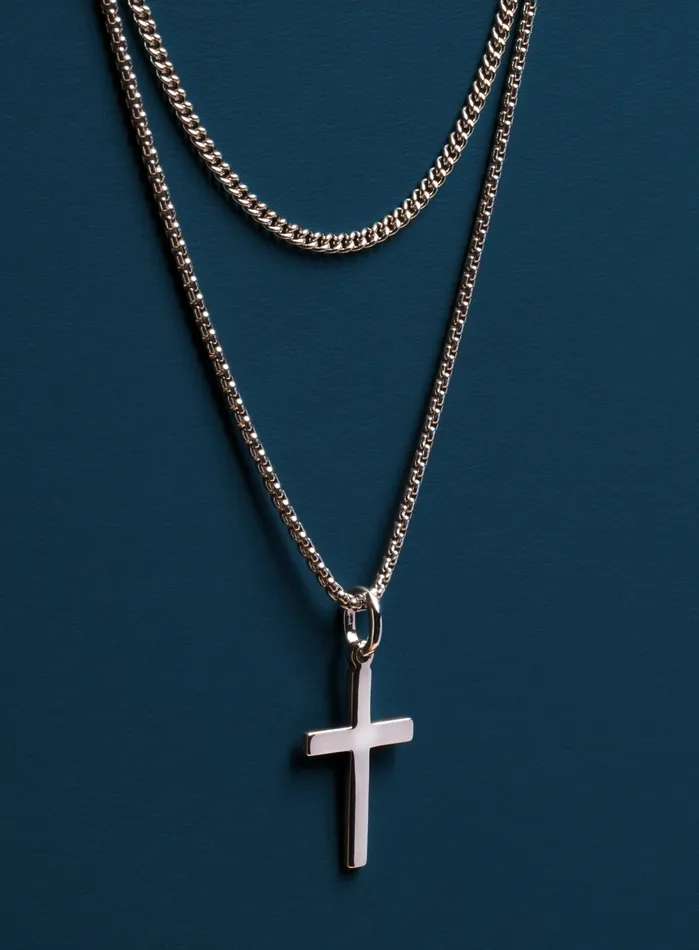 Necklaces We Are All Smith Sterling Silver Rhodium plated Cross Necklace Set for Men