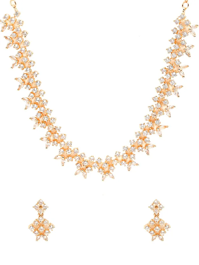 Necklaces Yellow Chimes American Diamond Jewellery Set for Women Rosegold Plated High Grade Authentic White AD Jewellery Necklace Set for Women and Girls Yellow Chimes Necklaces Yellow Chimes American Diamond Jewellery Set for Women Rosegold Plated High Grade Authentic White AD Jewellery Necklace Set for Women and Girls Yellow Chimes