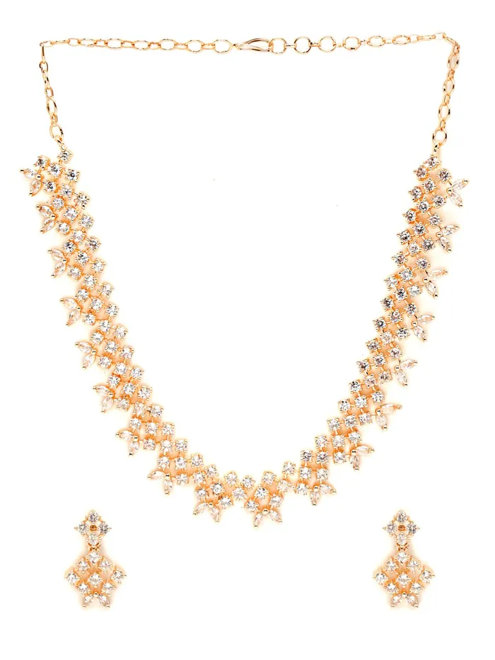 Necklaces Yellow Chimes American Diamond Jewellery Set for Women Rosegold Plated High Grade Authentic White AD Jewellery Necklace Set for Women and Girls Yellow Chimes