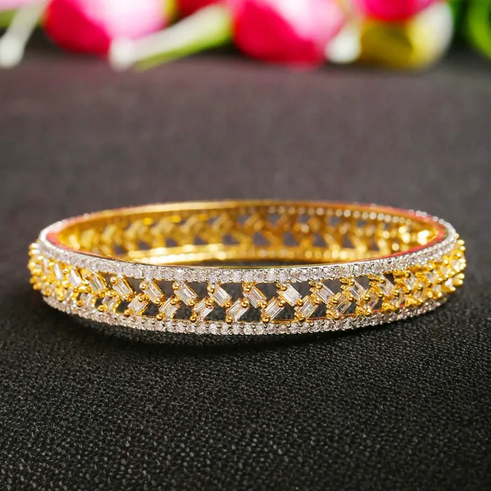Necklaces Yellow Chimes Classic Design 1 Pcs White ADAmerican Diamond Studded 18k Gold Plated Handcrafted Bangle for Women Girls 26 Yellow Chimes