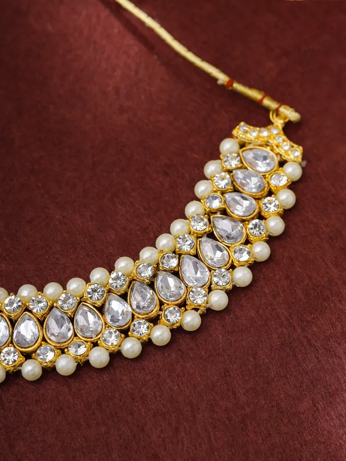 Necklaces Yellow Chimes Combo Elegant GoldPlated Kundan Choker Set with Earrings Maangtika One Size Golden
