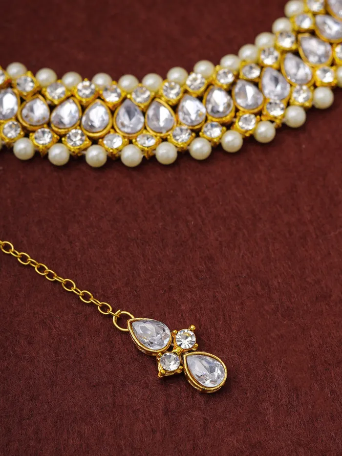 Necklaces Yellow Chimes Combo Elegant GoldPlated Kundan Choker Set with Earrings Maangtika One Size Golden