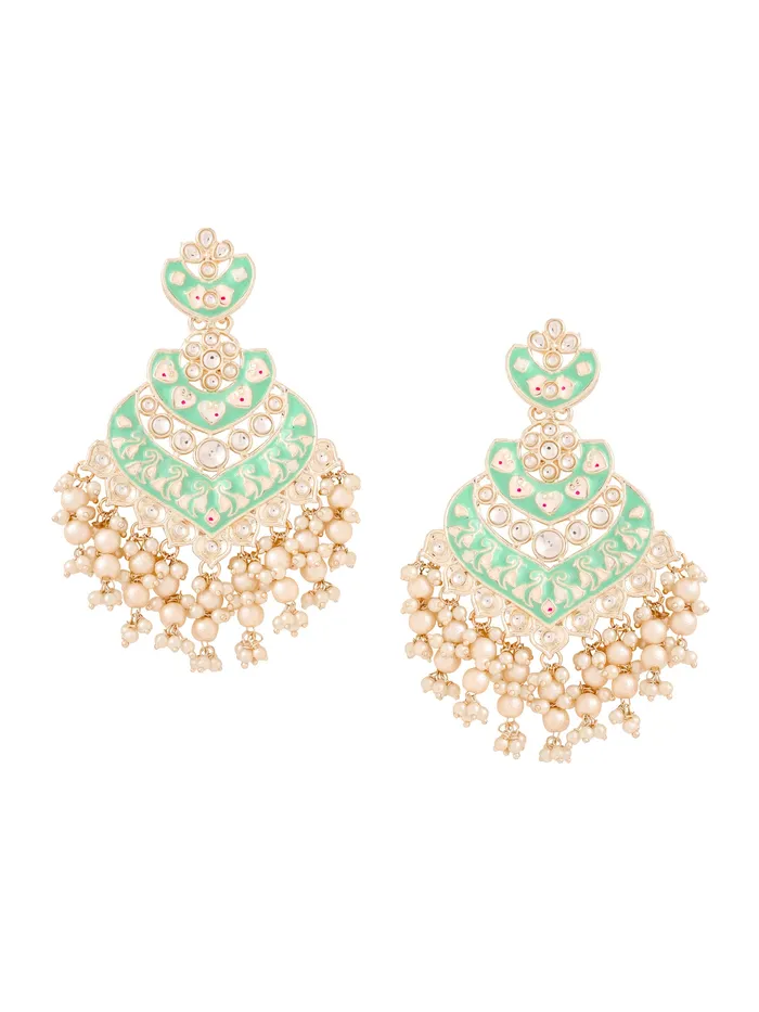 Necklaces Yellow Chimes Dangler Earrings Traditional Gold Plated Chandbali with Pearl One Size Gold Necklaces Yellow Chimes Dangler Earrings Traditional Gold Plated Chandbali with Pearl One Size Gold