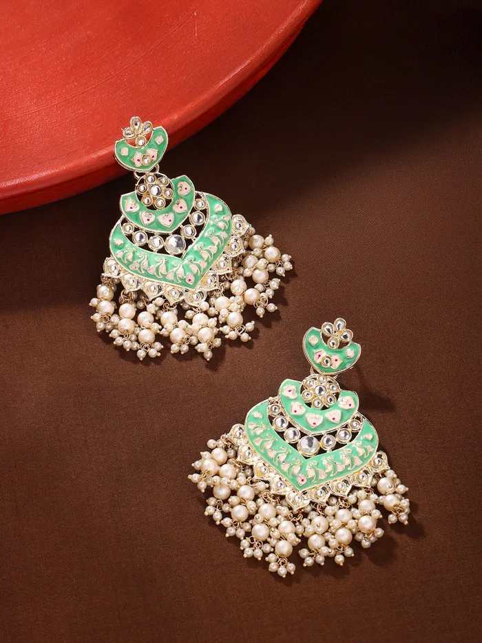 Necklaces Yellow Chimes Dangler Earrings Traditional Gold Plated Chandbali with Pearl One Size Gold