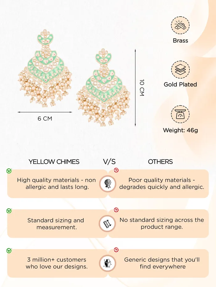 Necklaces Yellow Chimes Dangler Earrings Traditional Gold Plated Chandbali with Pearl One Size Gold