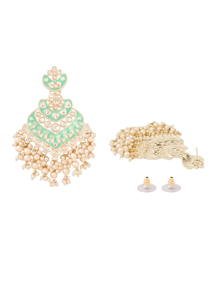 Necklaces Yellow Chimes Dangler Earrings Traditional Gold Plated Chandbali with Pearl One Size Gold