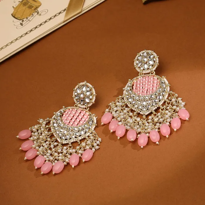 Necklaces Yellow Chimes Earrings for Women and Girls Traditional Chandbali Gold Plated Kundan Stone Chand Baliyan Earrings Birthday Gift for girls and women Anniversary Gift for Wife Yellow Chimes