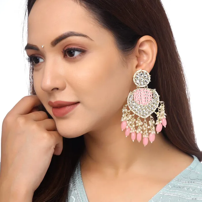 Necklaces Yellow Chimes Earrings for Women and Girls Traditional Chandbali Gold Plated Kundan Stone Chand Baliyan Earrings Birthday Gift for girls and women Anniversary Gift for Wife Yellow Chimes