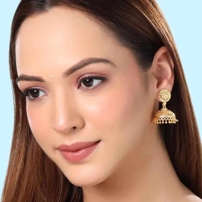 Necklaces Yellow Chimes Earrings for Women and Girls Traditional Golden Jhumka Earrings for Women One Gram Gold Plated Combo Of 3 Pairs Big Jhumka Jhumki Earrings Birthday Gift for Girls Women Yellow Chimes