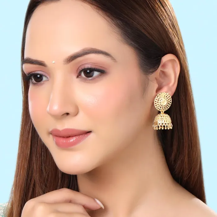 Necklaces Yellow Chimes Earrings for Women and Girls Traditional Golden Jhumka Earrings for Women One Gram Gold Plated Combo Of 3 Pairs Big Jhumka Jhumki Earrings Birthday Gift for Girls Women Yellow Chimes