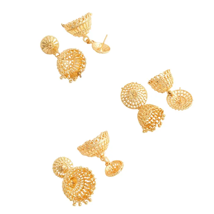Necklaces Yellow Chimes Earrings for Women and Girls Traditional Golden Jhumka Earrings for Women One Gram Gold Plated Combo Of 3 Pairs Big Jhumka Jhumki Earrings Birthday Gift for Girls Women Yellow Chimes
