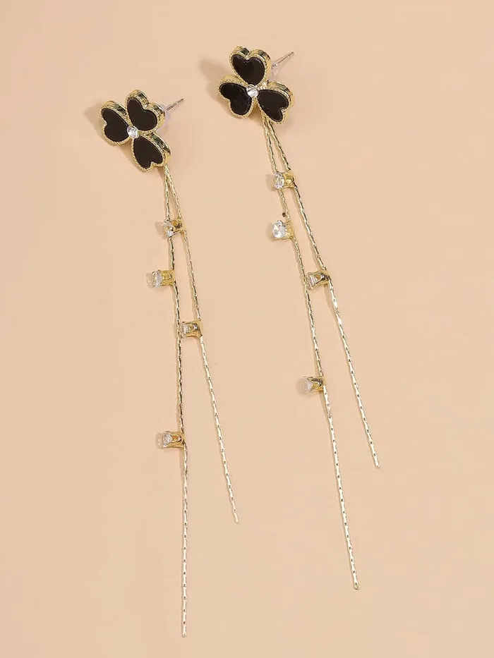 Necklaces Yellow Chimes Earrings For Women Gold Tone Black Triple Heart Shape With Linear Long Chain Dangle Earring For Women and Girls Yellow Chimes