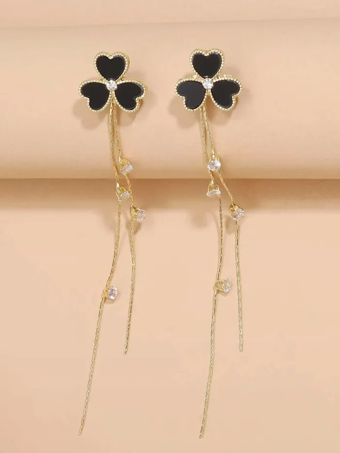 Necklaces Yellow Chimes Earrings For Women Gold Tone Black Triple Heart Shape With Linear Long Chain Dangle Earring For Women and Girls Yellow Chimes