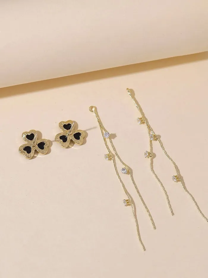 Necklaces Yellow Chimes Earrings For Women Gold Tone Black Triple Heart Shape With Linear Long Chain Dangle Earring For Women and Girls Yellow Chimes