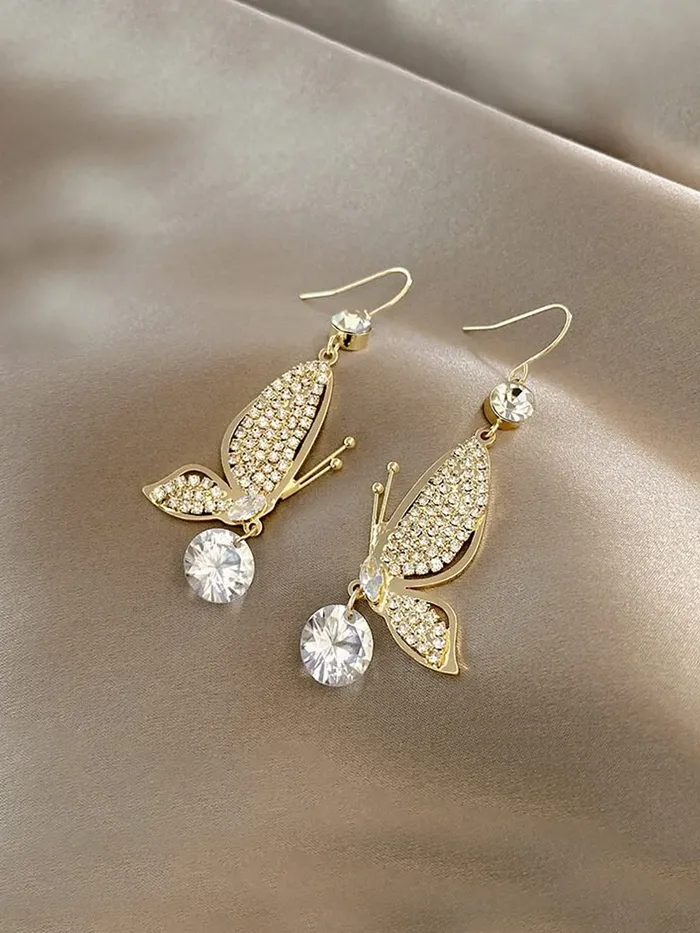 Necklaces Yellow Chimes Earrings For Women Gold Tone Crystal Studded Fly Shape Drop Earrings For Women and Girls Yellow Chimes