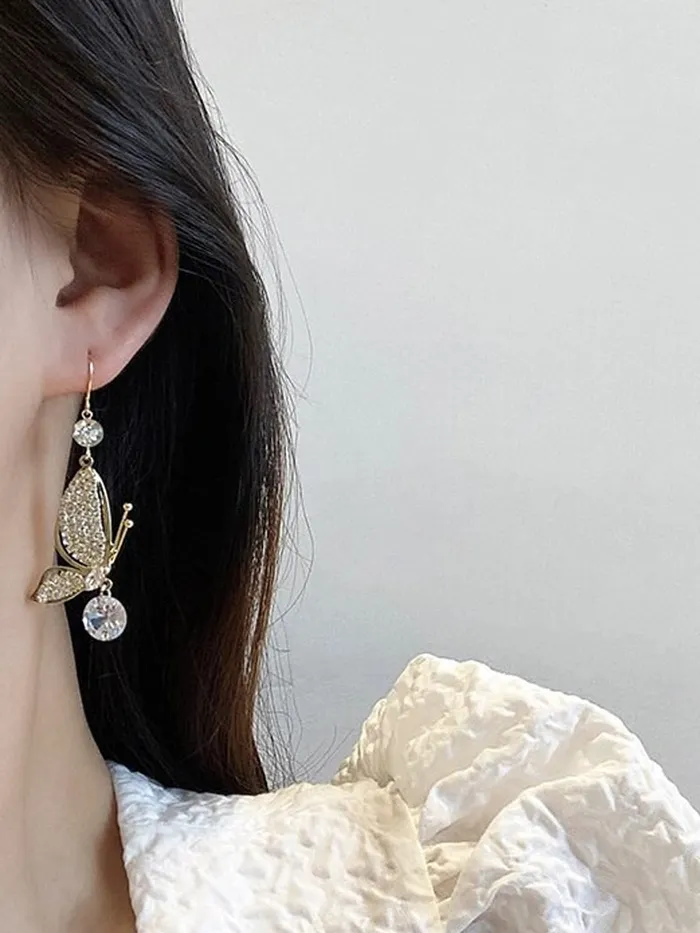 Necklaces Yellow Chimes Earrings For Women Gold Tone Crystal Studded Fly Shape Drop Earrings For Women and Girls Yellow Chimes