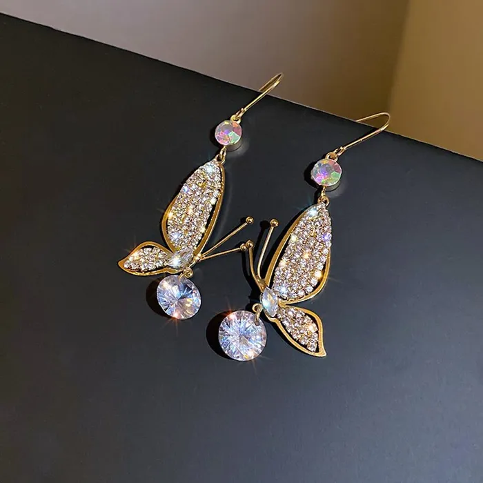 Necklaces Yellow Chimes Earrings For Women Gold Tone Crystal Studded Fly Shape Drop Earrings For Women and Girls Yellow Chimes