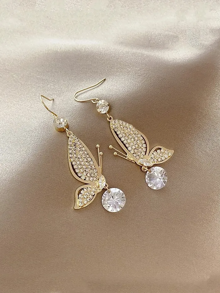 Necklaces Yellow Chimes Earrings For Women Gold Tone Crystal Studded Fly Shape Drop Earrings For Women and Girls Yellow Chimes