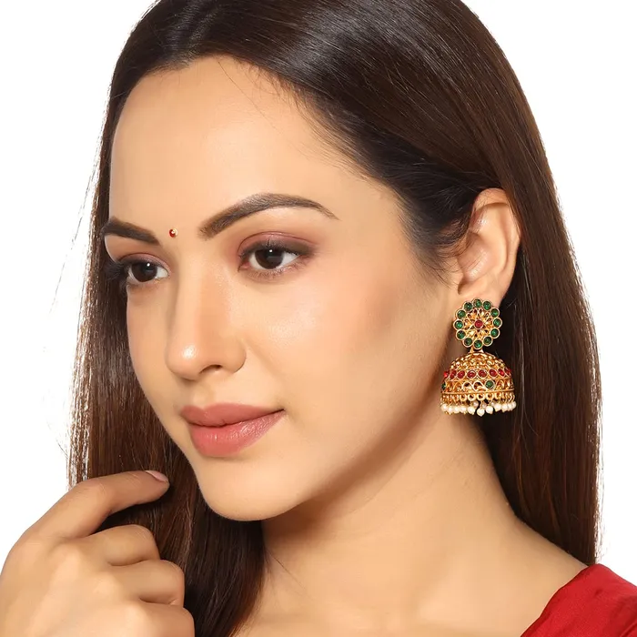 Necklaces Yellow Chimes Earrings For Women Gold Toned Crystal Studded Jhumka Earrings For Women and Girls Yellow Chimes