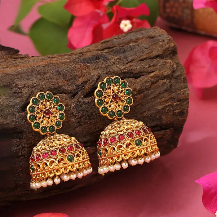 Necklaces Yellow Chimes Earrings For Women Gold Toned Crystal Studded Jhumka Earrings For Women and Girls Yellow Chimes