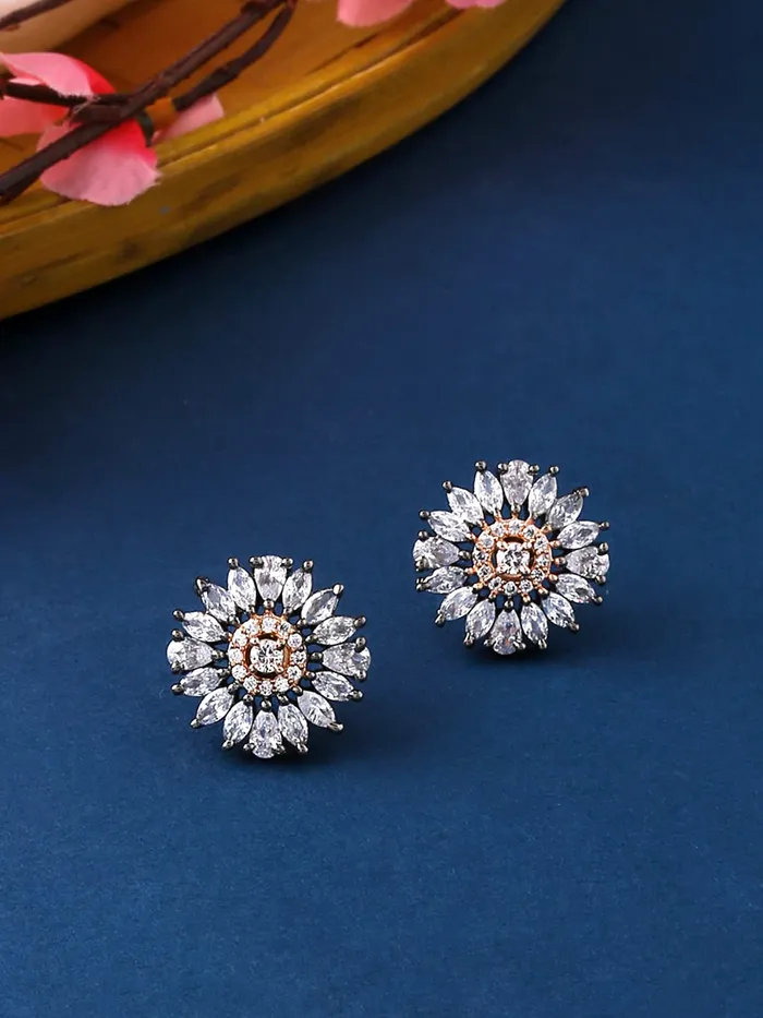Necklaces Yellow Chimes Earrings for Women Silver Toned ADAmerican Diamond Crystal Studded Stud Earring for Women and Girls Yellow Chimes